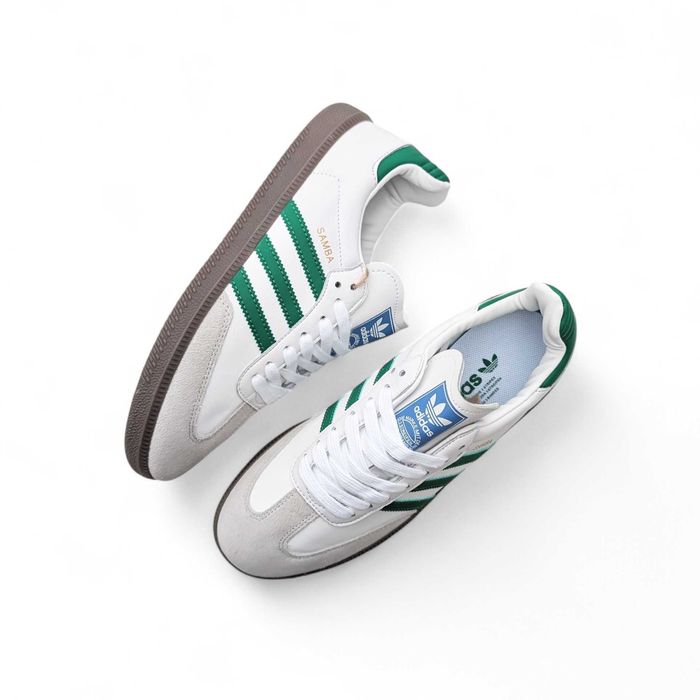 Чоловічі кросівки Adidas Samba білі з зеленим
