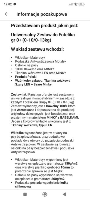 Wkładka do fotelika samochodowego