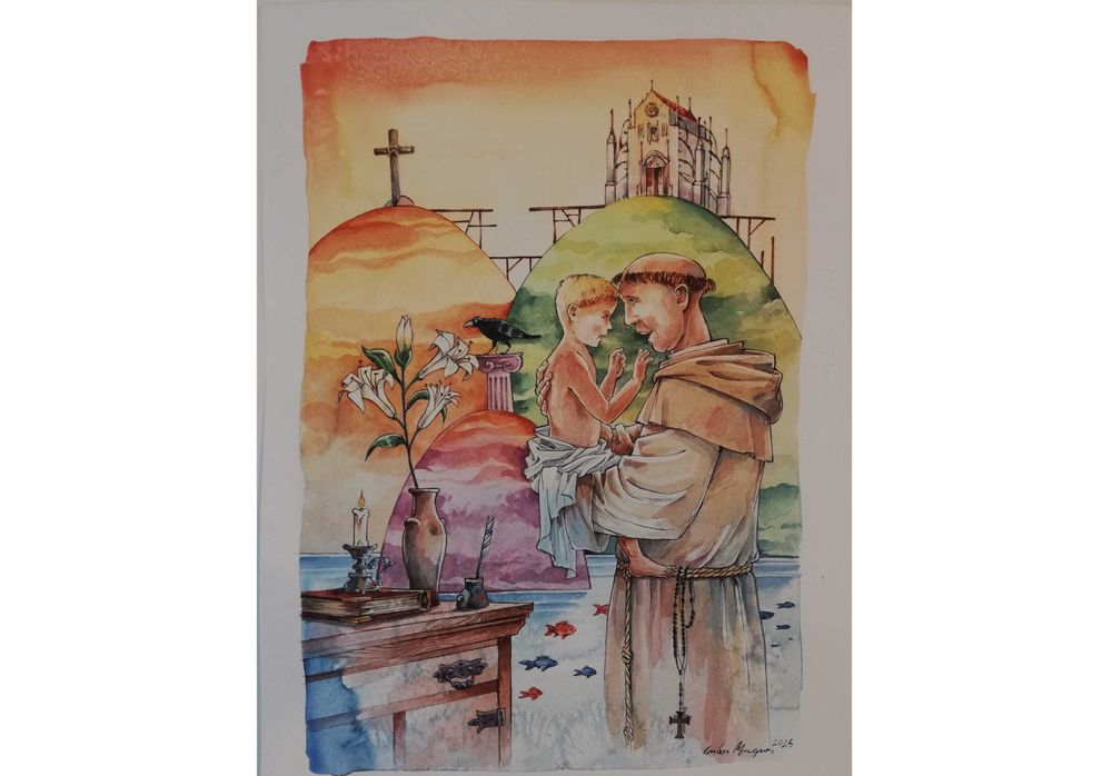 Santo António - Aguarela original de Carlos Marques