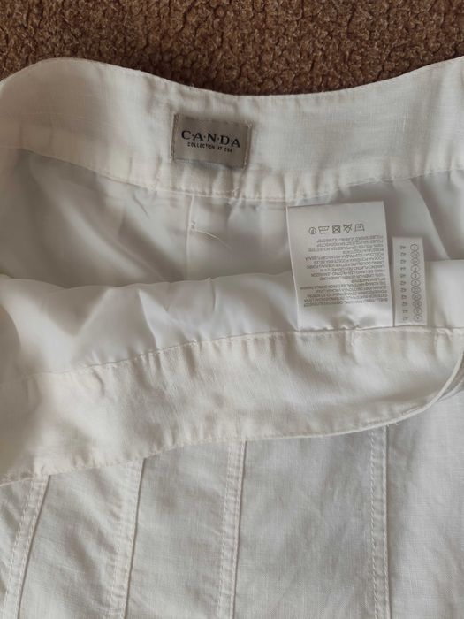 Elegancka biała spódnica midi na podszewce z lnu CANDA r. XL