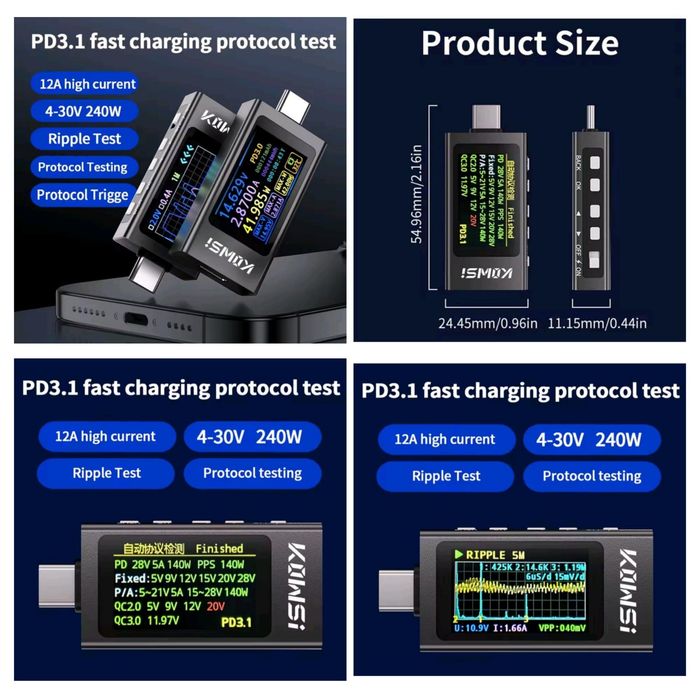 Багатофункціональний USB-тестер KWS-X1  ємності, струму 4-30 В, 12 А