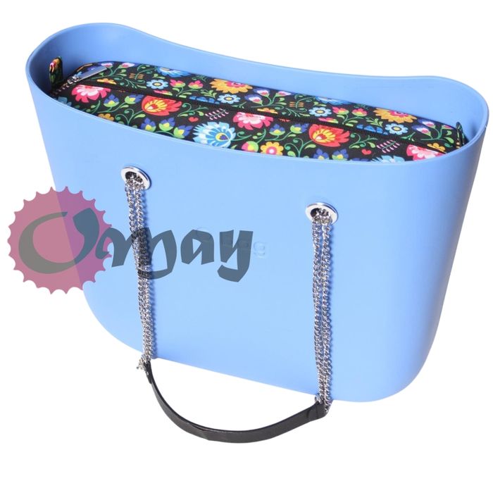 Czarny organizer do OBAG STANDARD folk kwiaty 2 kieszenie wkład OMAY
