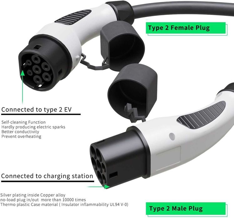 Carro Eletrico | Cabo 22 kW, 32A | Cabo tipo 2, 22 kW, 32A, 5mt