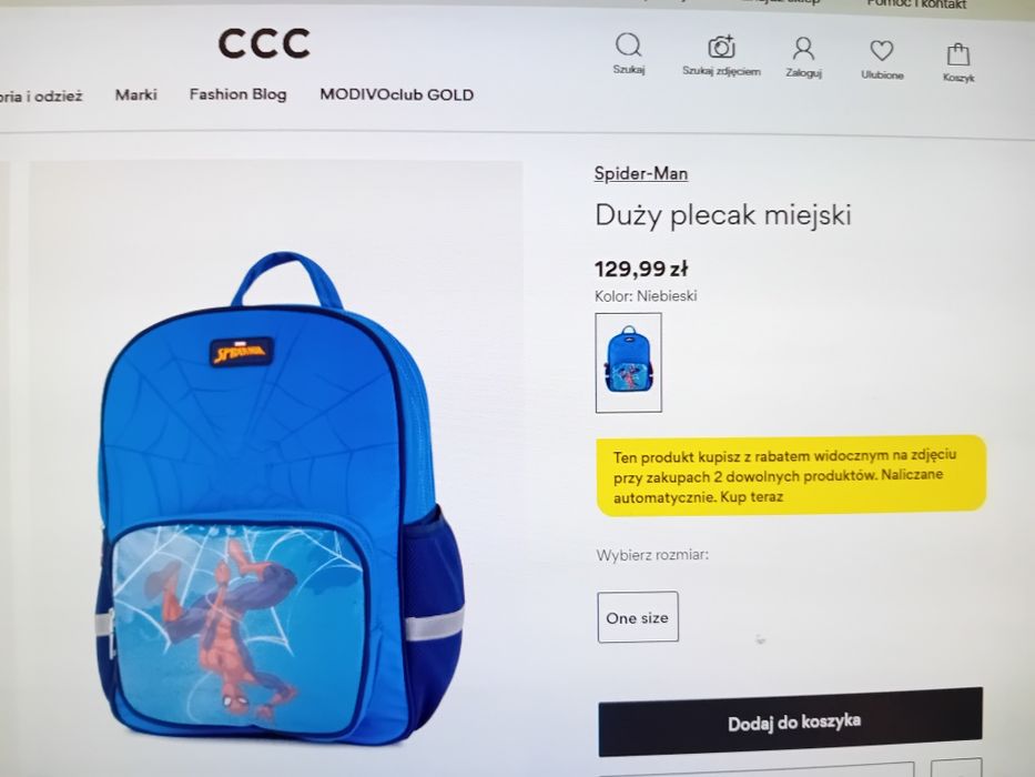 Plecak CCC Disney Marvel duży plecak miejski wycieczkowy na trip leciutki Spider-Man miesci A4
