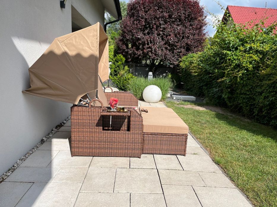 Leżanka CAPRI sofa pufa technorattan brąz lub szary dwuosobowy leżak