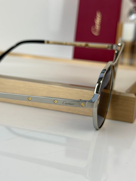 Чоловічі сонцезахисні окуляри Cartier з синіми лінзами, срібляста мета