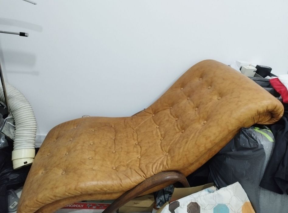 Cadeirão/Chaise Longue Vintage em Pele Sintética Camel
