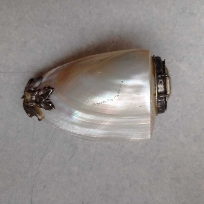 stara tabakiera wykonana z muszli, zdobiona, kobieca, VINTAGE!