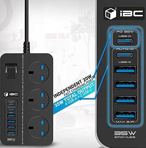 Przedłużacz USB C iBlockCube z 6 gniazdami USB i Usb C