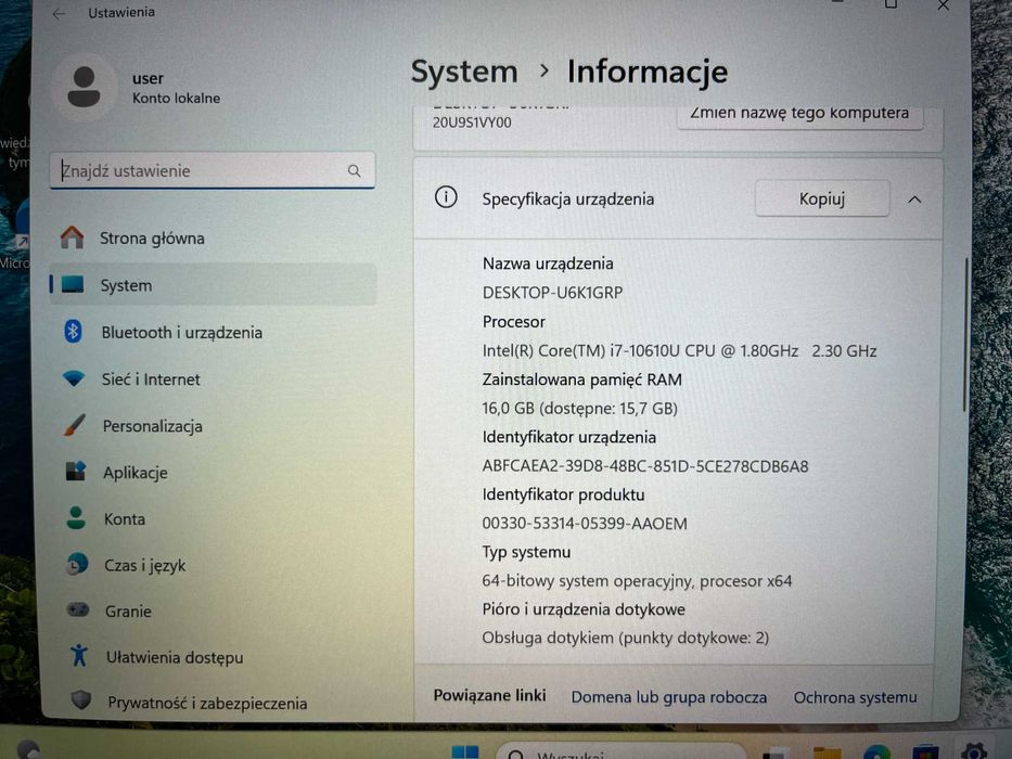 Lenovo ThinkPad X1 Carbon Gen 8 i7 16/1TB SSD FHD Dotyk W11P FV