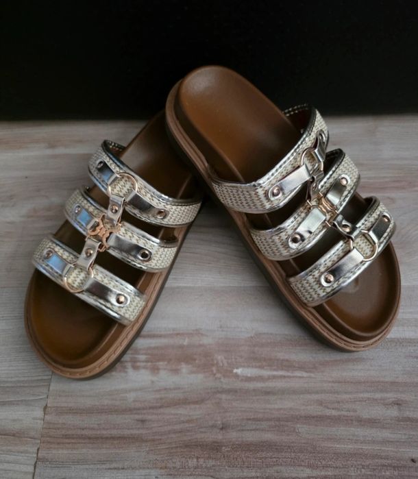 Ztote Plecione Klapki w Stylu Gladiatorek roz.38