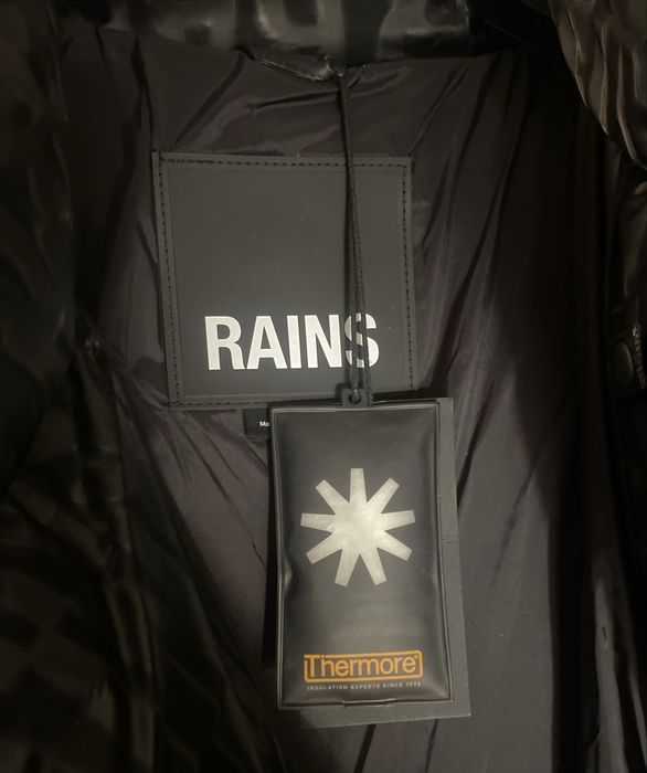 Rains Puffer Coat Black Monogram kurtka plaszcz „puchowy”