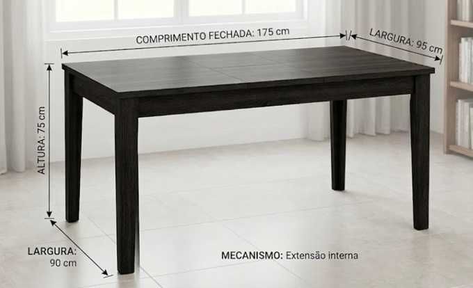 Mesa de Jantar Extensível Antracite/Preta (175 cm a 260 cm) – Impecável