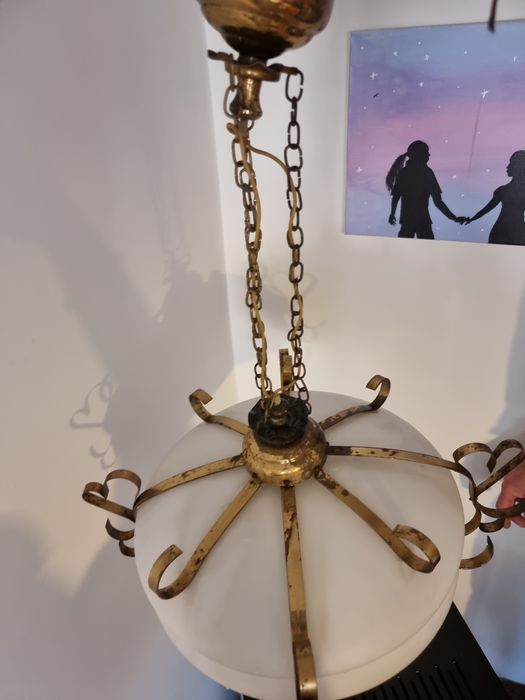 Antyk, stara lampa PRL, szkło mosiądz