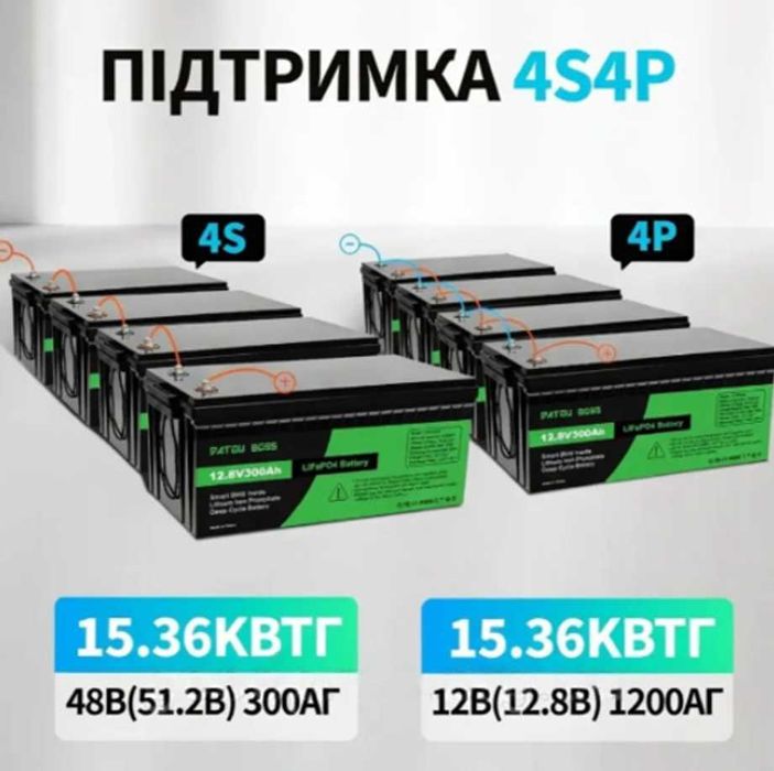 Акумулятор 300 Ah літій-залізо-фосф батарея BMS Datouboss lifepo4 12 V