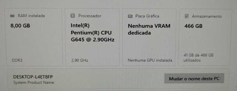 Computador Intel Pentium(R) CPU G645