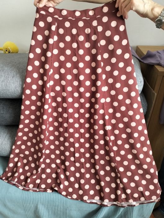 Spodnica w grochy brązowa beżowe grochy r 36