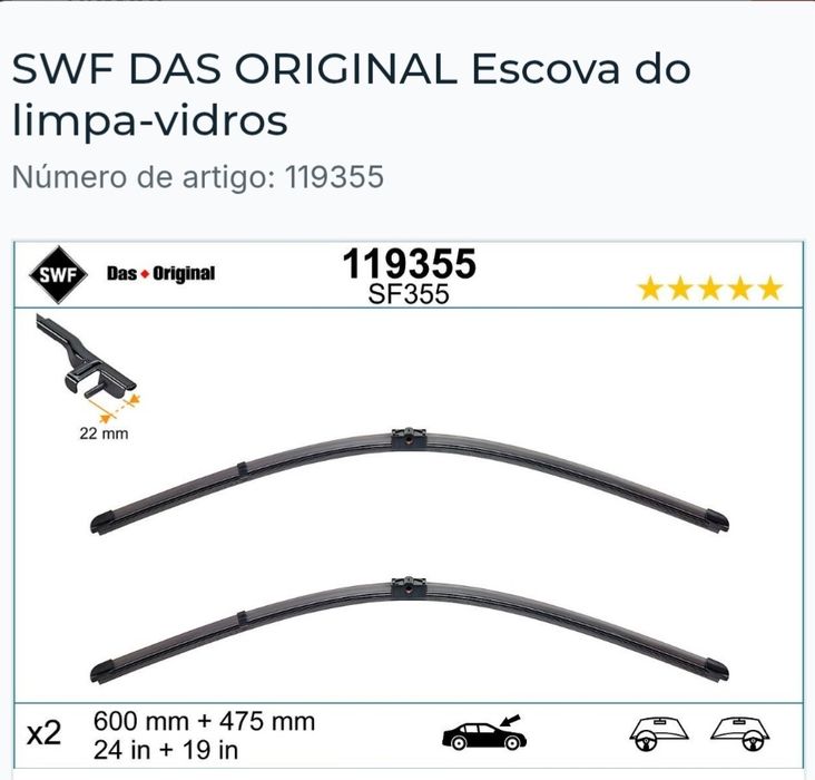 Escova do limpa-vidros frontal SWF DAS ORIGINAL 119355 NOVO
