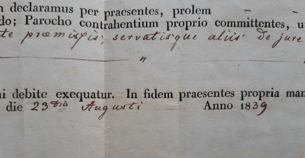 Biskup Daniel Latussek Bralin Kępno Nowa Sól akt dyspensy ślub 1839