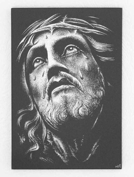 Jezus Chrystus Obraz wykonany ręcznie metodą grawerowania... Staloryt
