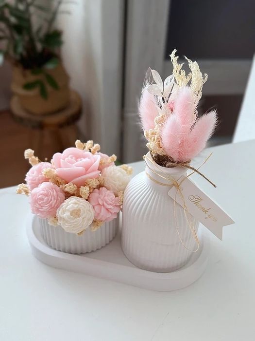 Zestaw Tacka bukiet wazon box kwiatowy z wosku