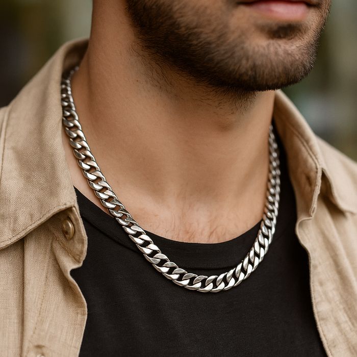 Bardzo Gruby Łańcuch Srebrny Pancerka 60cm / 9,5mm - Stal chirurgiczna