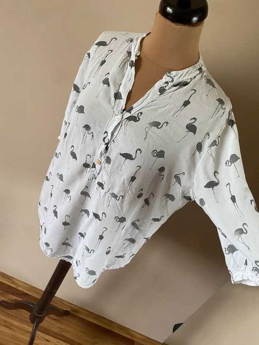 xxl +size 42 44 koszula oversize lekka cienka ptaki flamingi