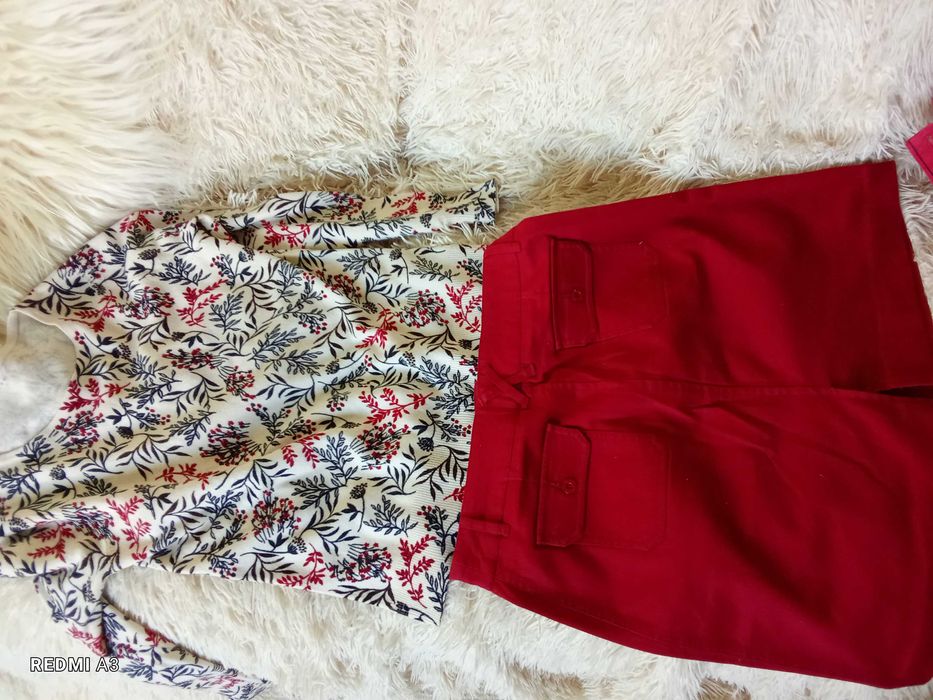 Bluzka, sweter, spódnica, czerwony komplet