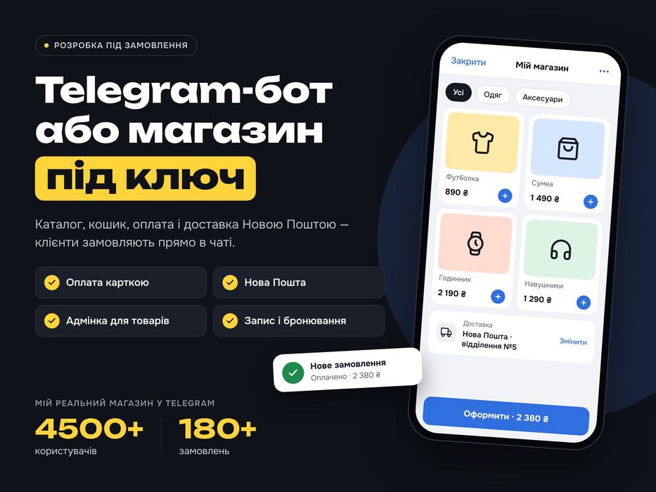 Чат-бот для бізнесу в Telegram, магазин Mini App під ключ