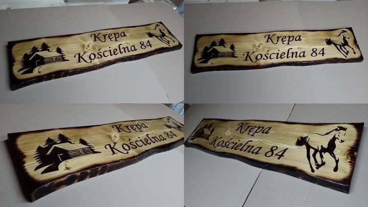 SZYLDY I TABLICE drewniane adresowe reklamowe napisy na desce drewnie