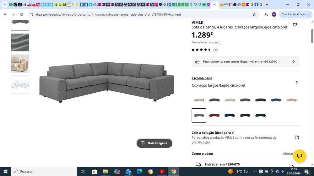 Sofá 4 lugares de canto + Banqueta - NOVO -    IKEA modelo VIMLE