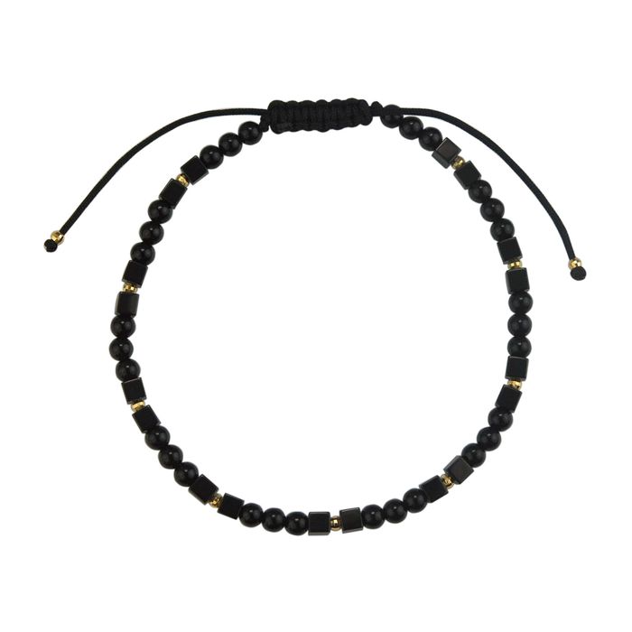 Bransoletka sznurkowa z onyksami i złotymi kuleczkami próby 585 - 8