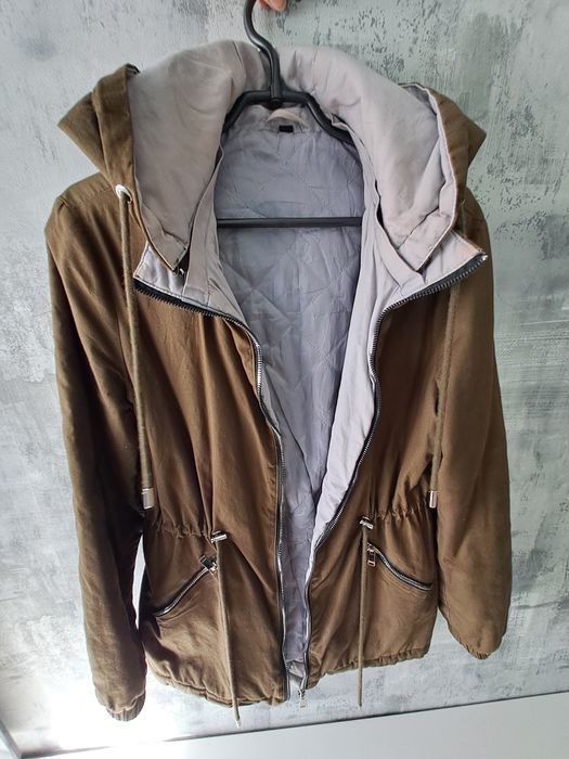 Parka khaki kurtka z kapturem S 36 płaszczyk