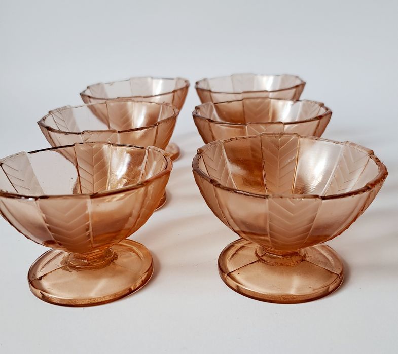 6x pucharek Art deco Zawiercie szkło kolorowe