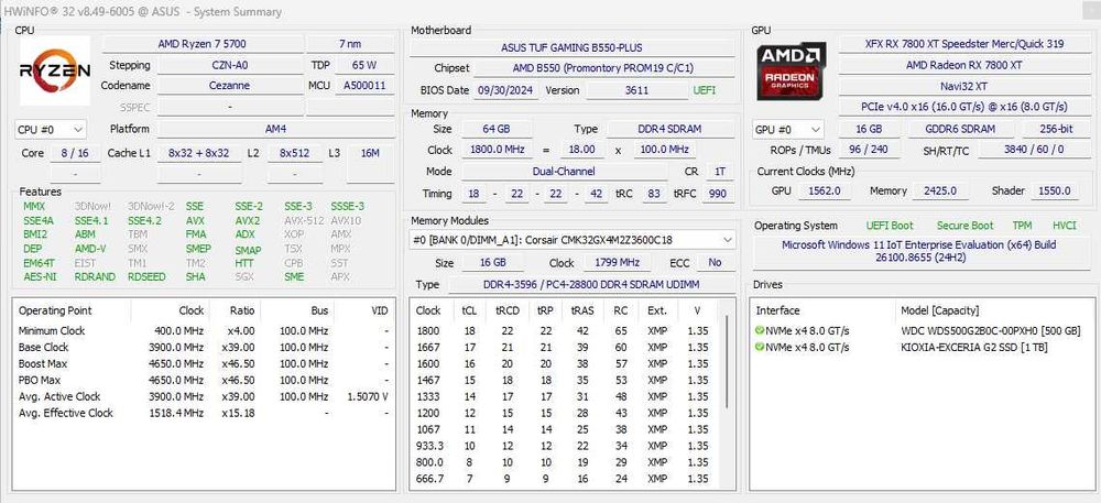 PC Gamer - 64GB Ram DDR4 7800XT
