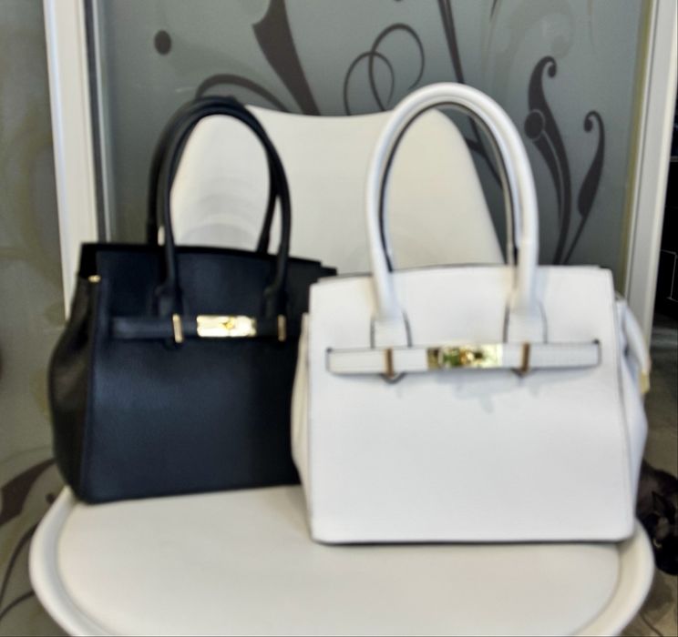 Сумка шкіряна чорна біла Кожаная сумка белая черная Италия