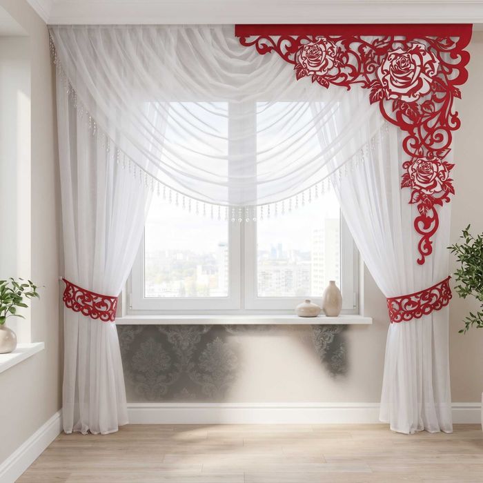 Firana Draperia Dwa Kokony I Ażur Kolorowy Róże 3D 1,4M -3M