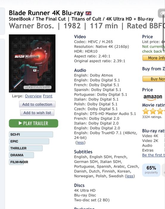 Blade Runner steelbook 4K Titans of Cult