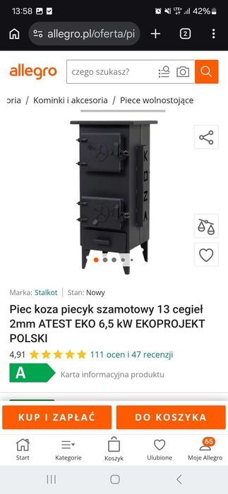 Piec koza piecyk z zestawem rur