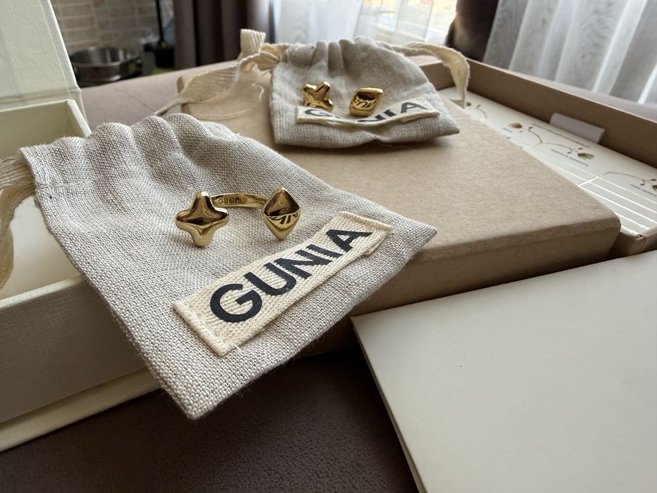 Gunia Сережки та кільце, комплект Придане срібло з позолотою