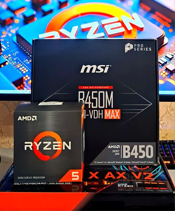 Ryzen 5 5600X+ B450 MSI+ 16gb DDR4 3200mhz HyperX FURY комплект AMD s-AM4 для игрового компьютера