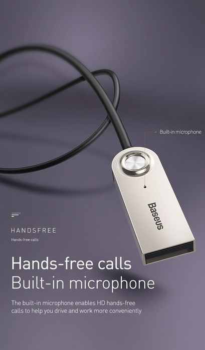 Adapter USB Baseus BA01 Bluetooth 5.0 – AUX 3.5 mm do auta / głośniki
