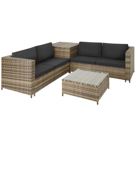 Nowy zestaw ogrodowy z technoratanu 4 osoby skrzynia na poduchy