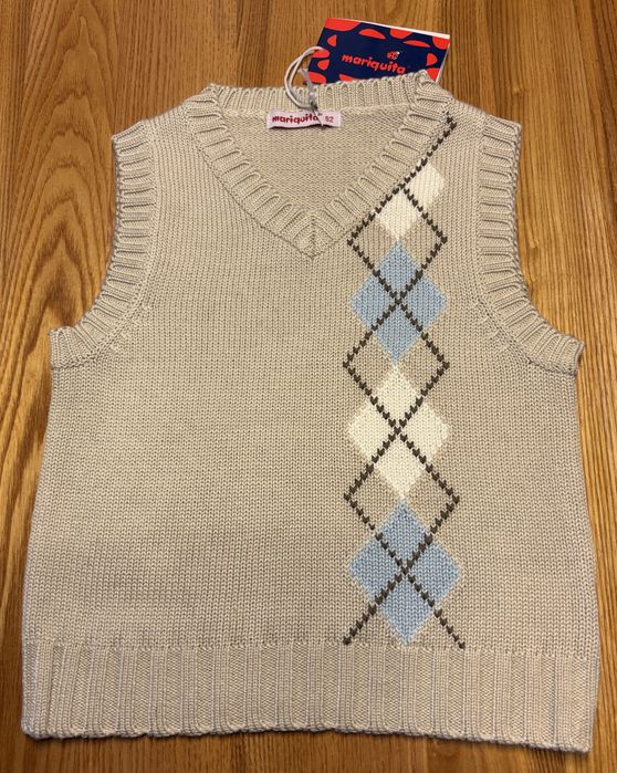 Kamizelka chłopięca dzianinowa 92 cm Mariquita nowa beżowa w serek