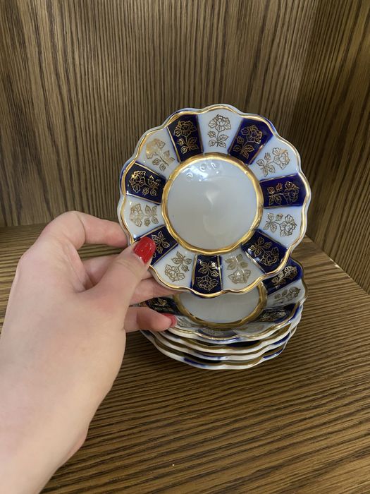 Блюдца кобальтові з позолотою 5 шт Активне до 10.04