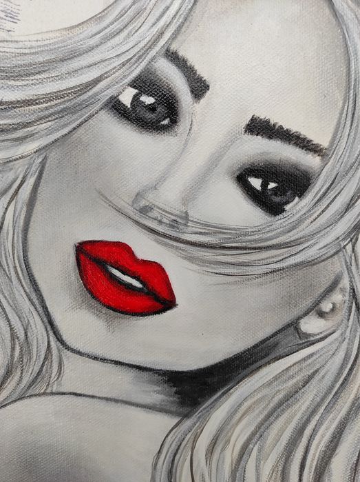 Duzy obraz akrylowy na plotnie kobieta czerwona sukienka