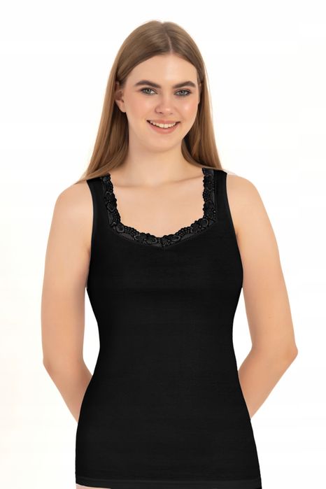 Koszulka Damska Na Ramiączkach Czarna 100% Bawełna R. L