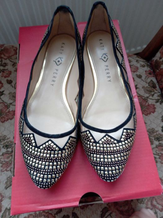 Balerinki Katty Perry ćwieki dżety czarne złote 36