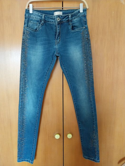Jeans com strass W52 tam 40 / L