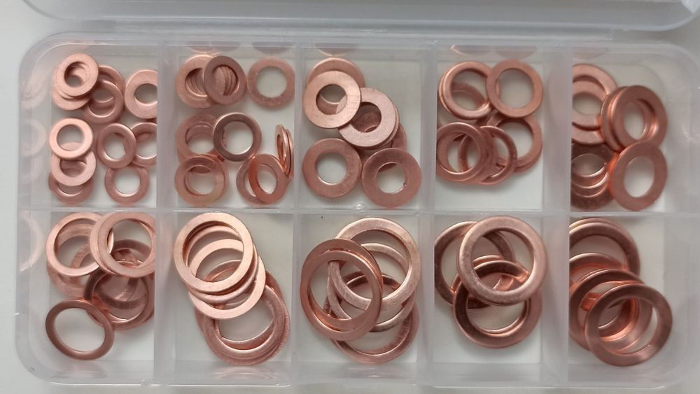 Мідні шайби 100 штук. Набор медных шайб.